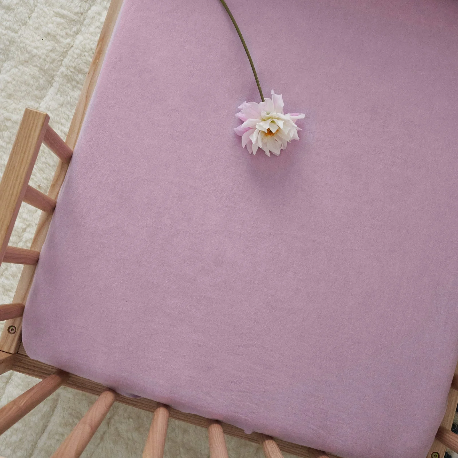 French Flax Linen Cot Sheet in Lilac - Image 3