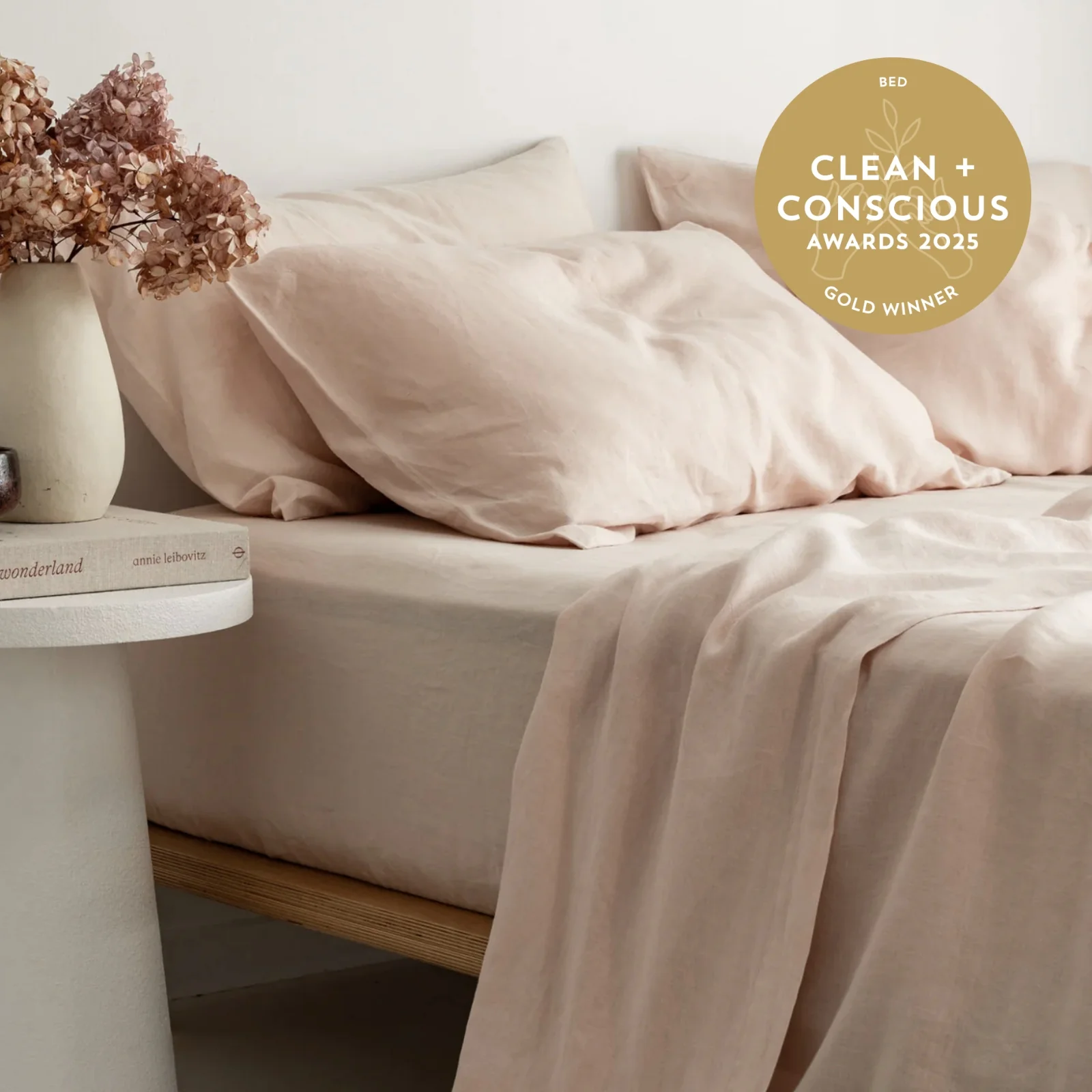 French Flax Linen Fitted Sheet in Blush - Image 5