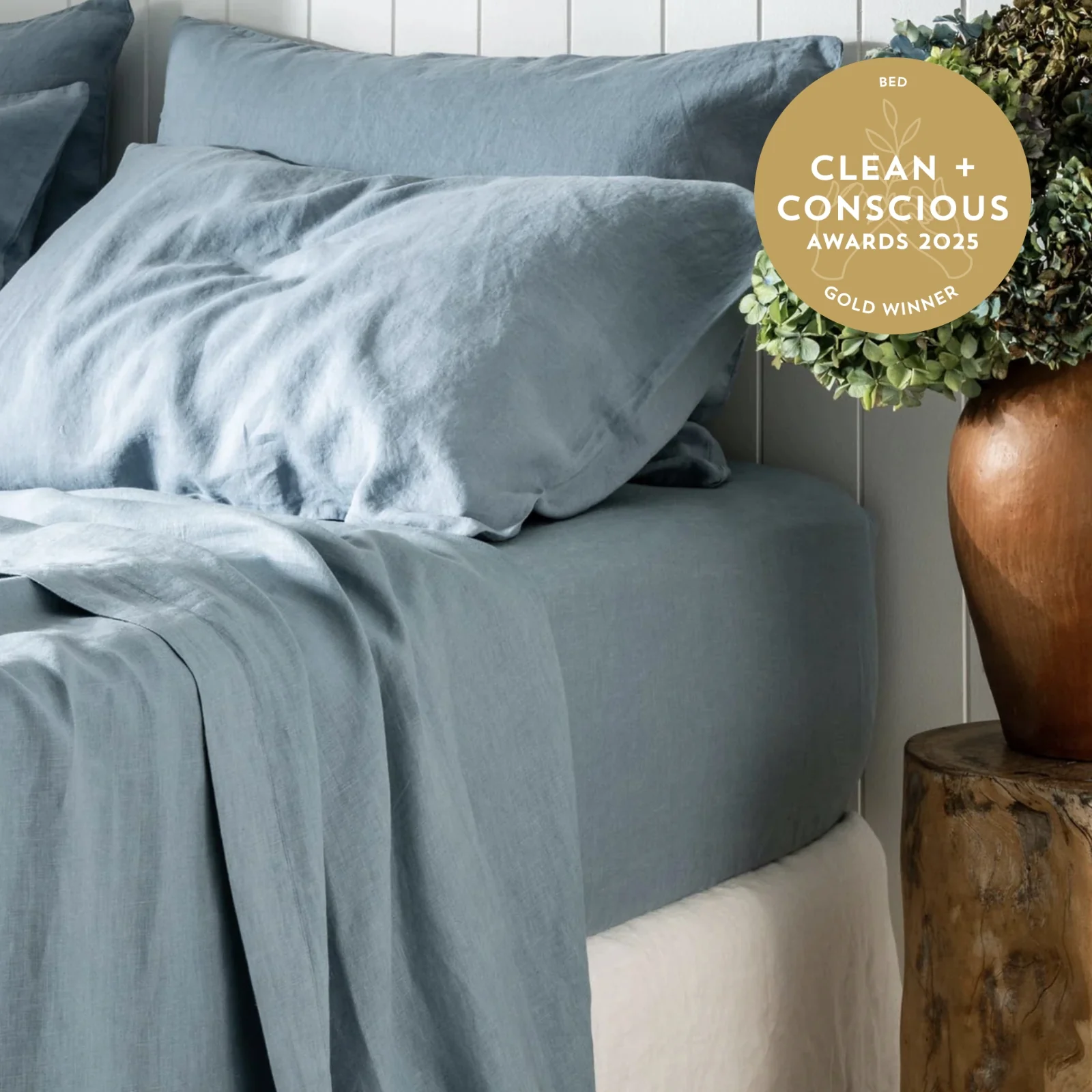 French Flax Linen Fitted Sheet in Marine Blue - Image 5
