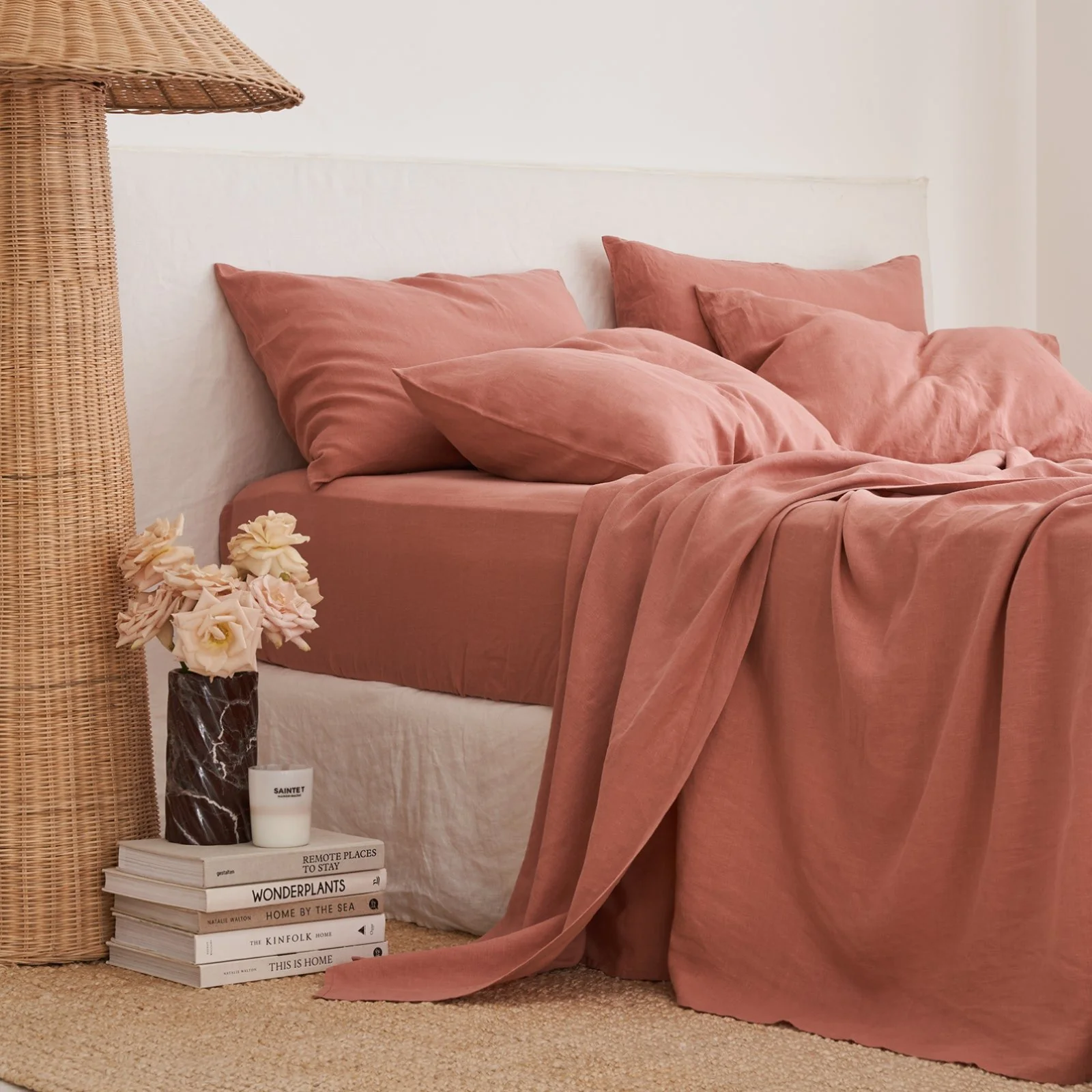 French Flax Linen Fitted Sheet in Rosa - Image 8