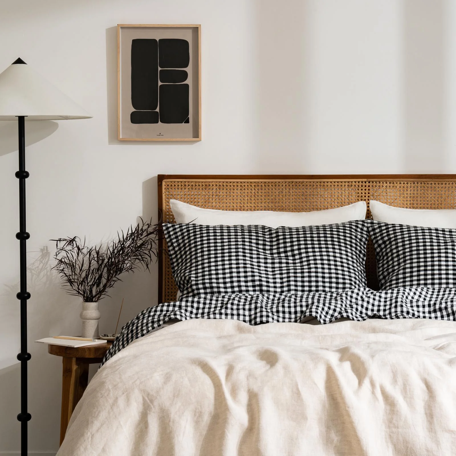 French Flax Linen Pillowcase Set in Charcoal Gingham - Image 10