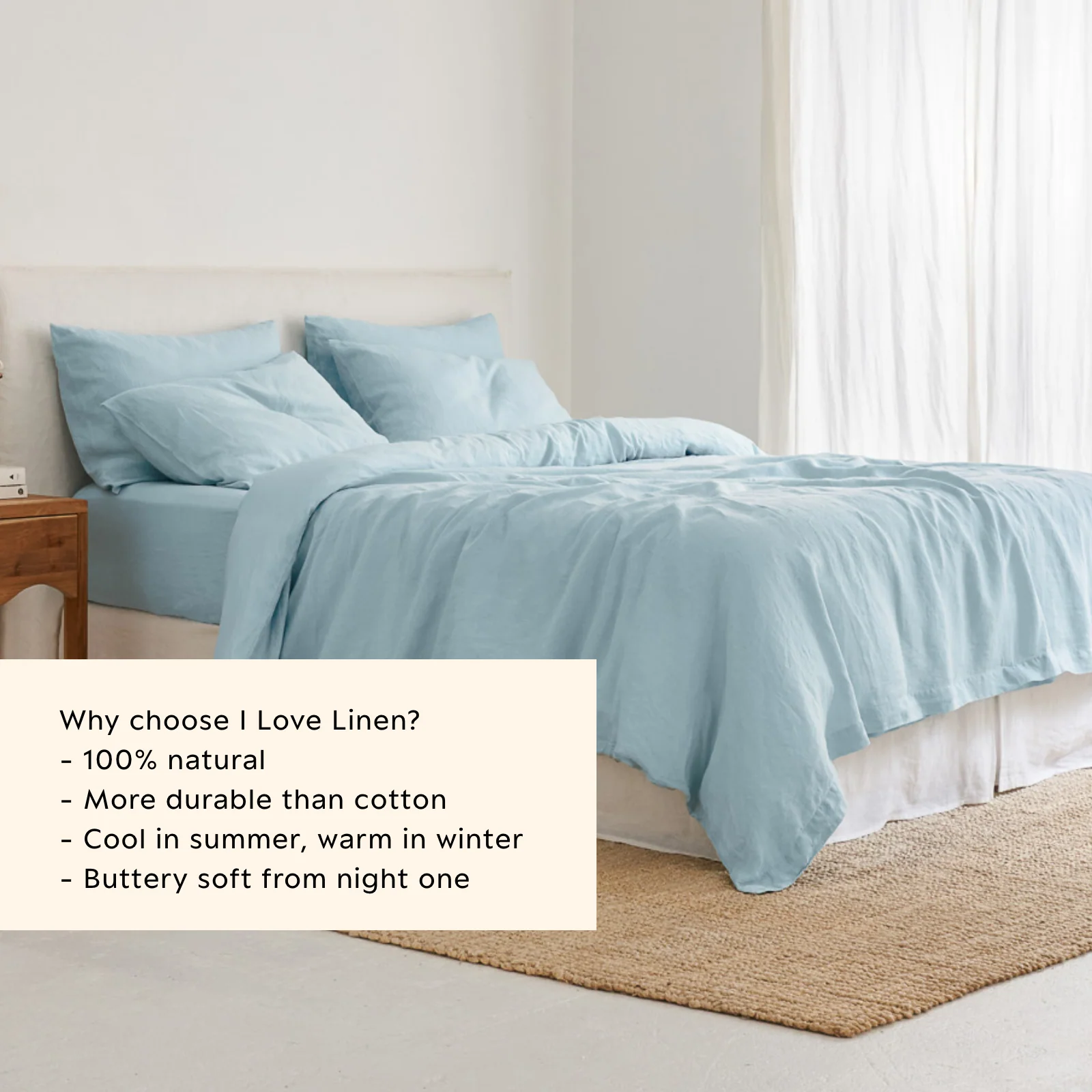 French Flax Linen Quilt Cover in Sky Blue - Image 4