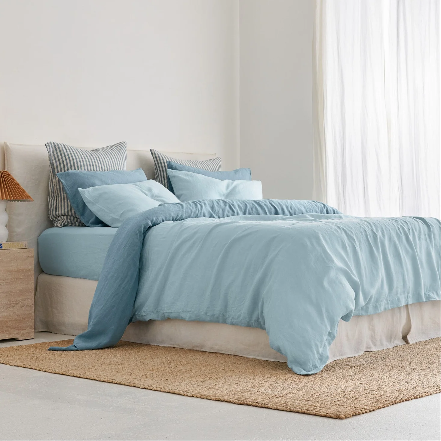 French Flax Linen Quilt Cover in Sky Blue - Image 11