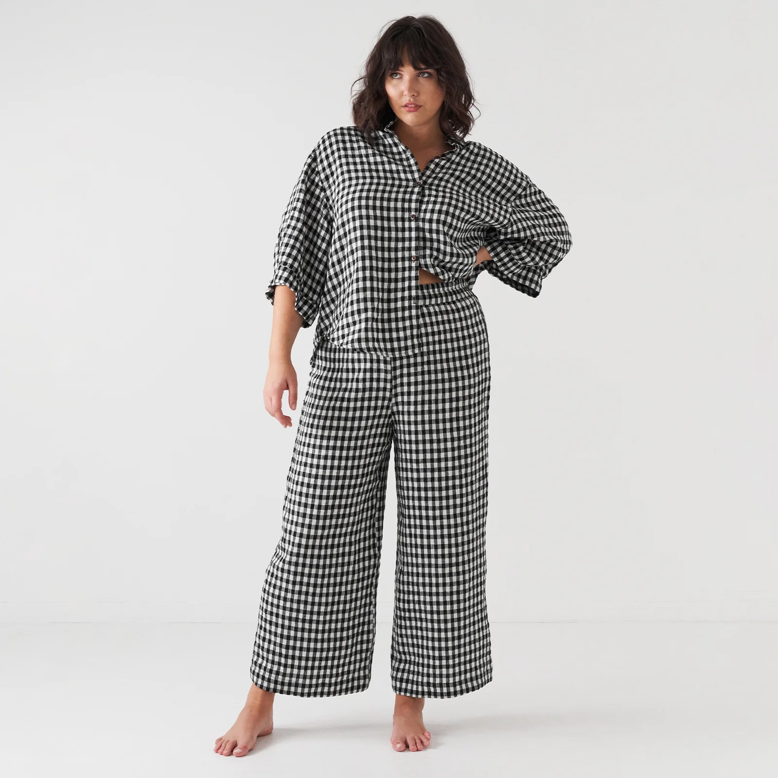 French Flax Linen Ruby Shirt in Charcoal Gingham - Image 6