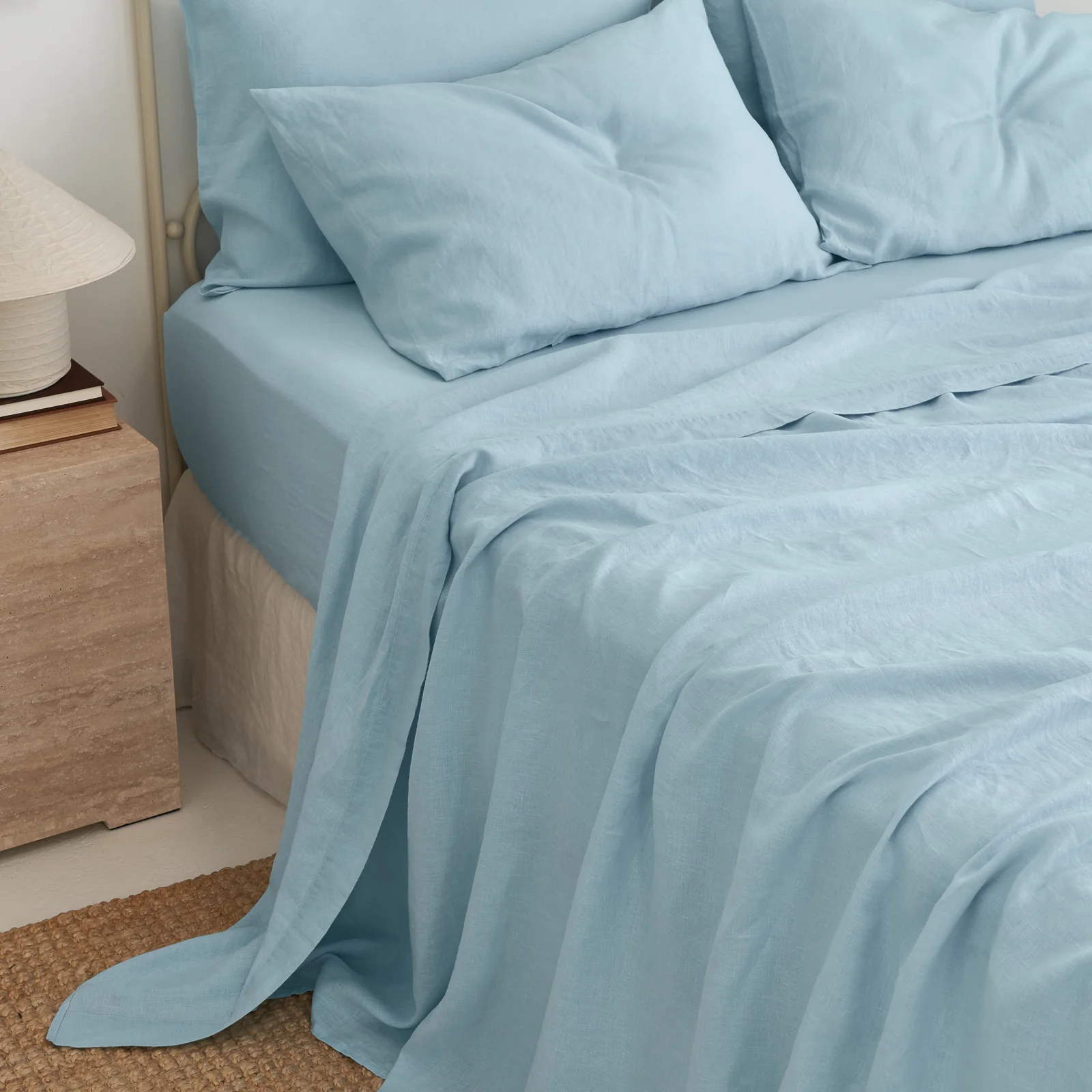 French Flax Linen Sheet Set in Sky Blue - Image 4